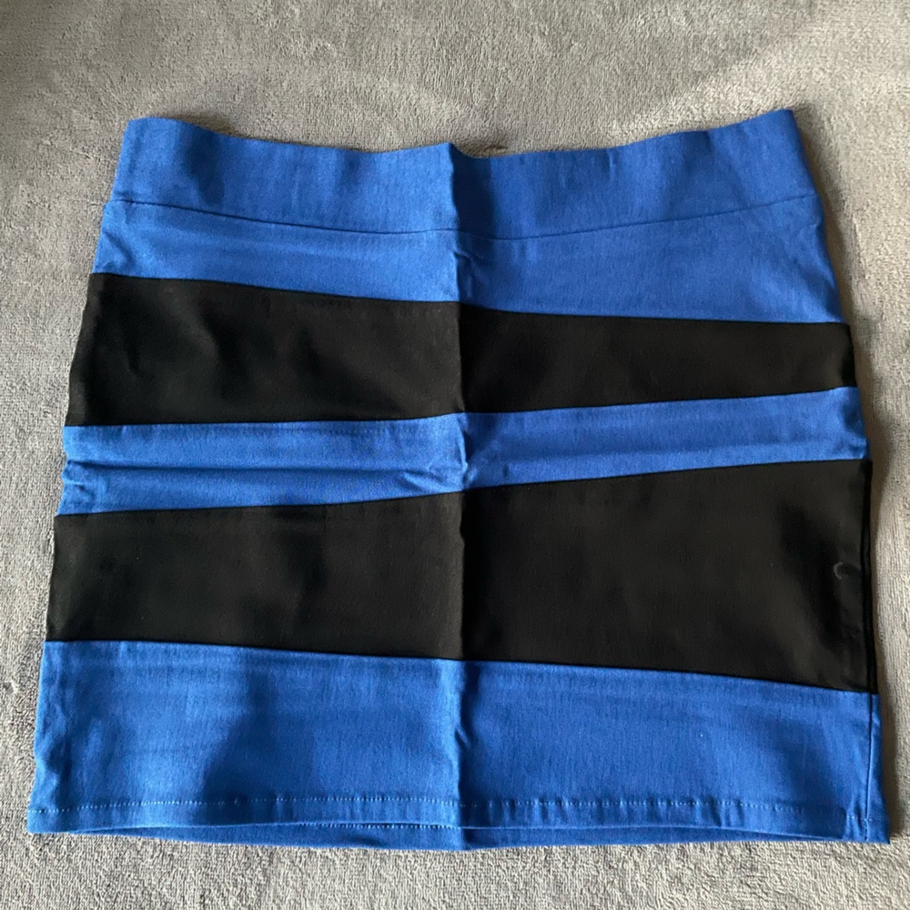 Poof Couture black and blue striped bodycon mini skirt